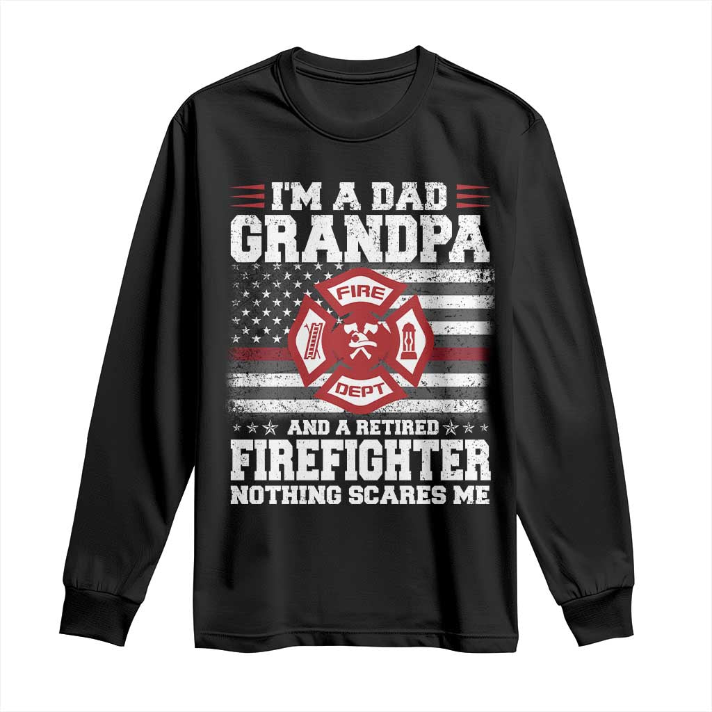 Retired Firefighter Grandpa Long Sleeve Shirt Retro American Flag - Wonder Print Shop