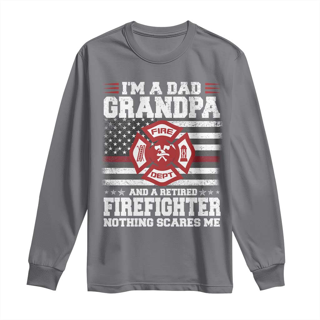 Retired Firefighter Grandpa Long Sleeve Shirt Retro American Flag - Wonder Print Shop