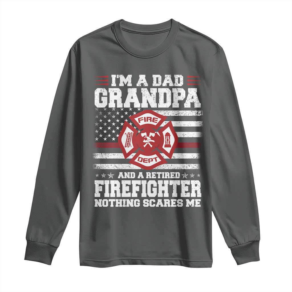Retired Firefighter Grandpa Long Sleeve Shirt Retro American Flag - Wonder Print Shop
