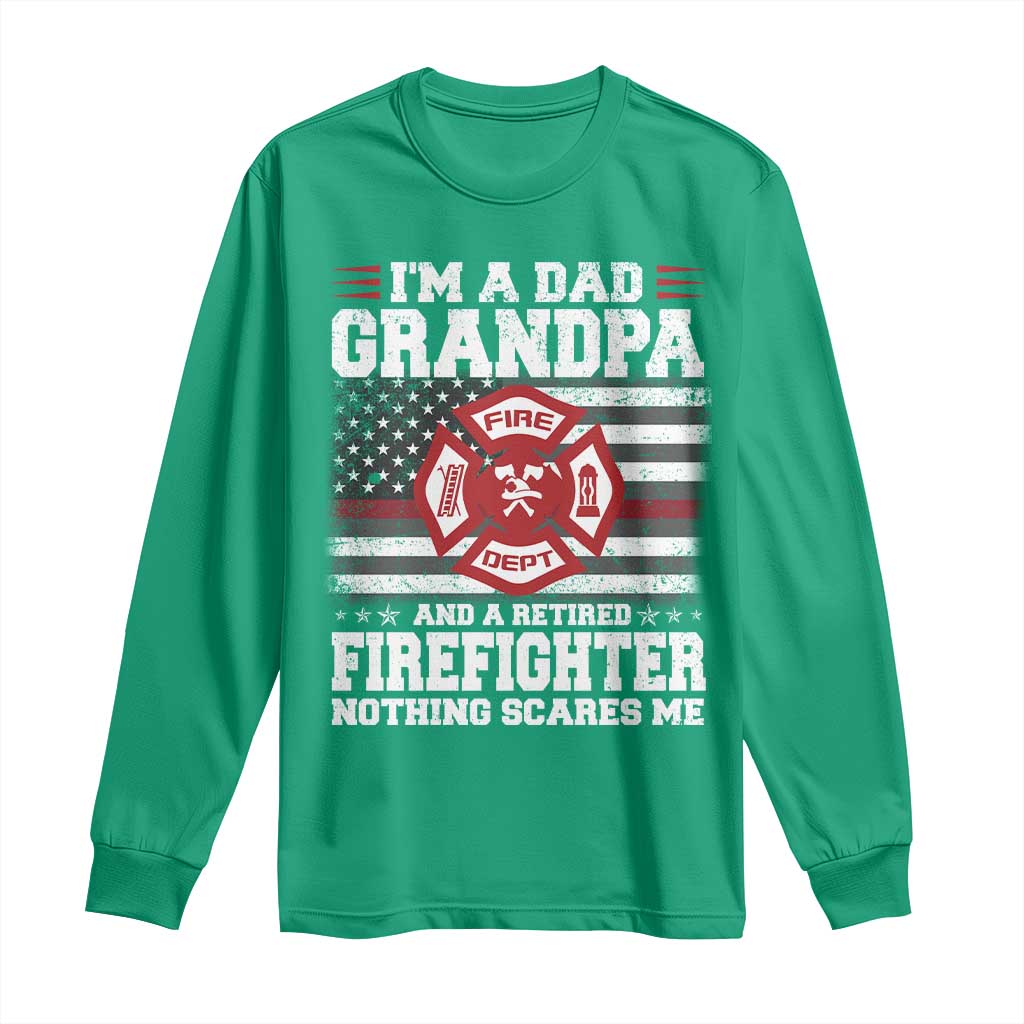 Retired Firefighter Grandpa Long Sleeve Shirt Retro American Flag - Wonder Print Shop