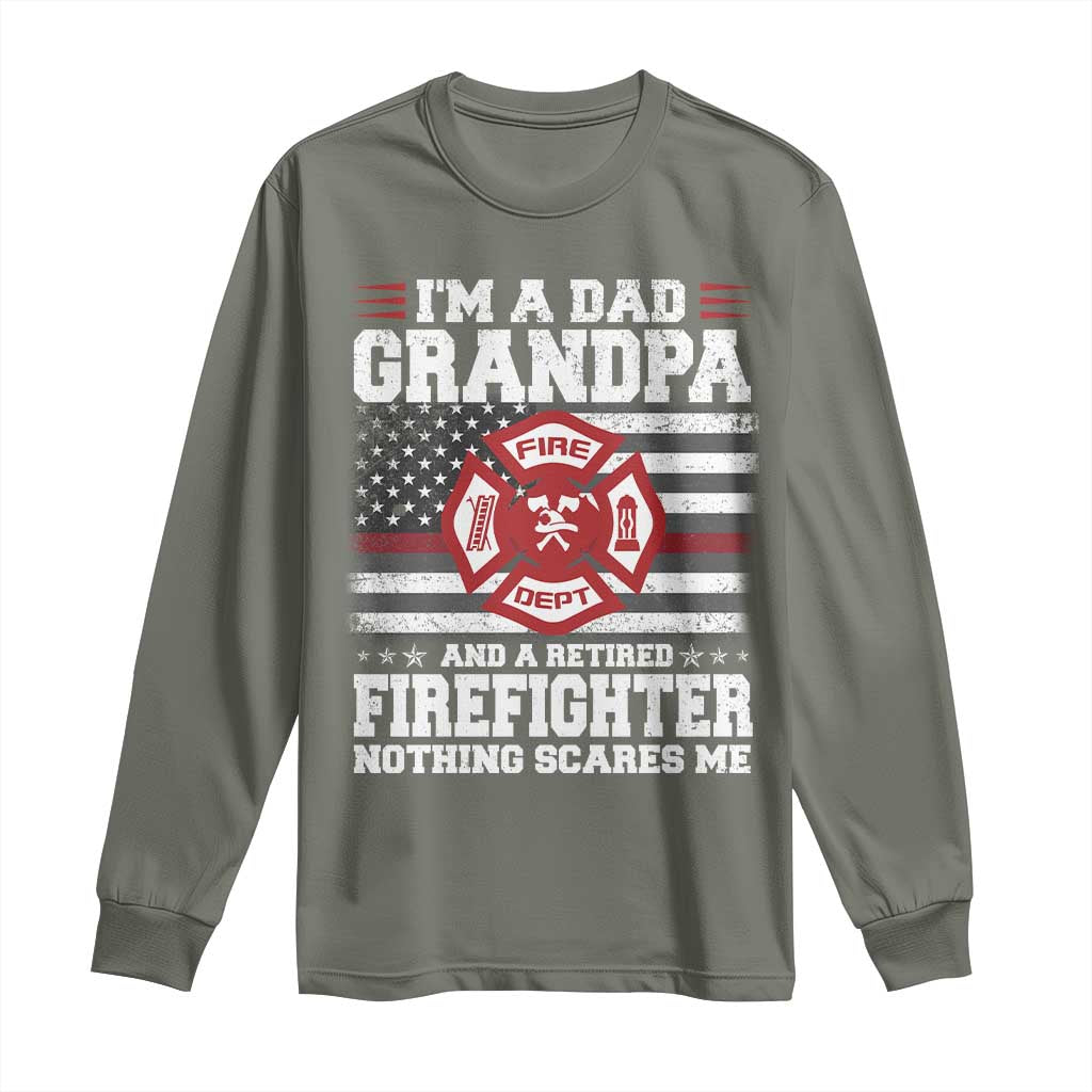 Retired Firefighter Grandpa Long Sleeve Shirt Retro American Flag - Wonder Print Shop