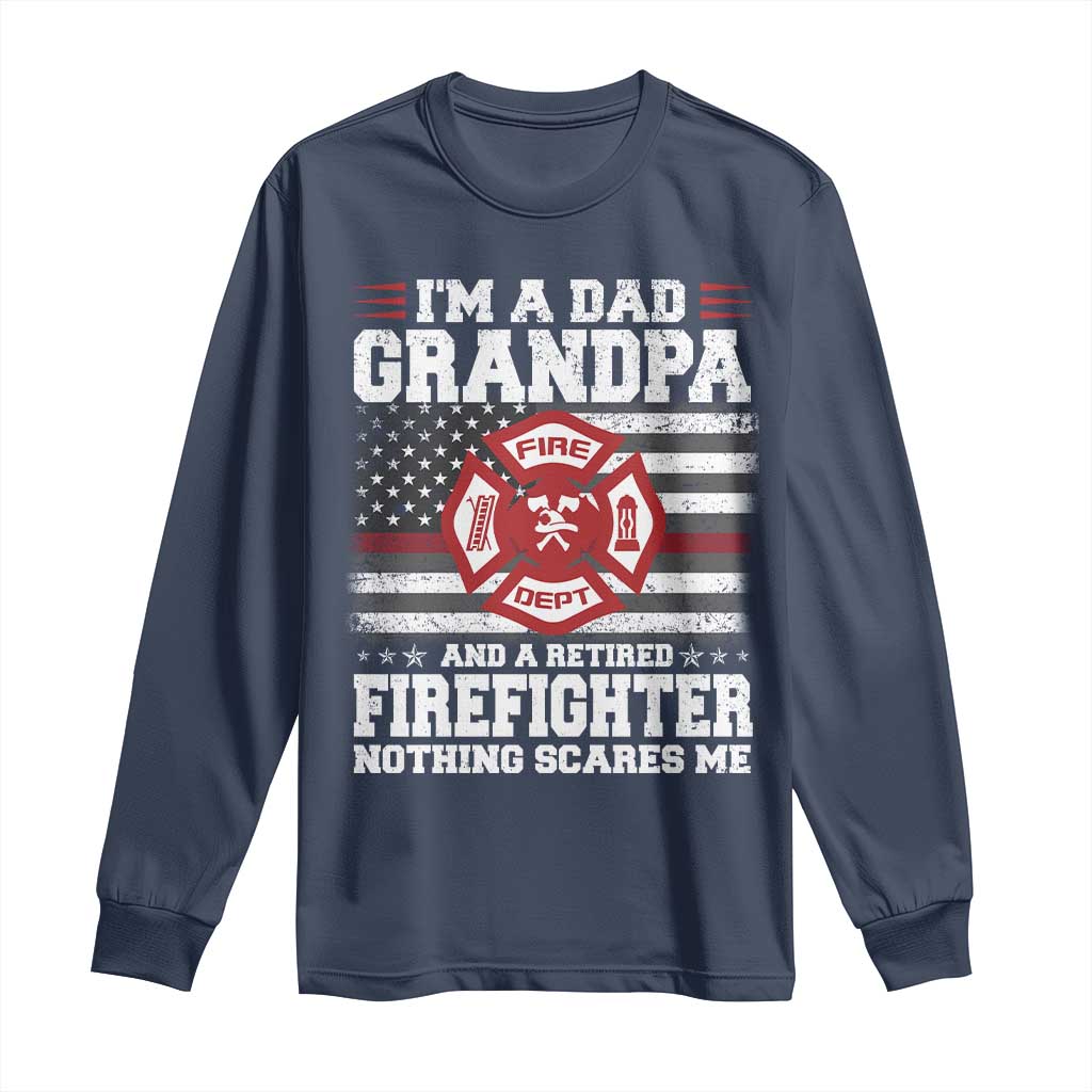 Retired Firefighter Grandpa Long Sleeve Shirt Retro American Flag - Wonder Print Shop