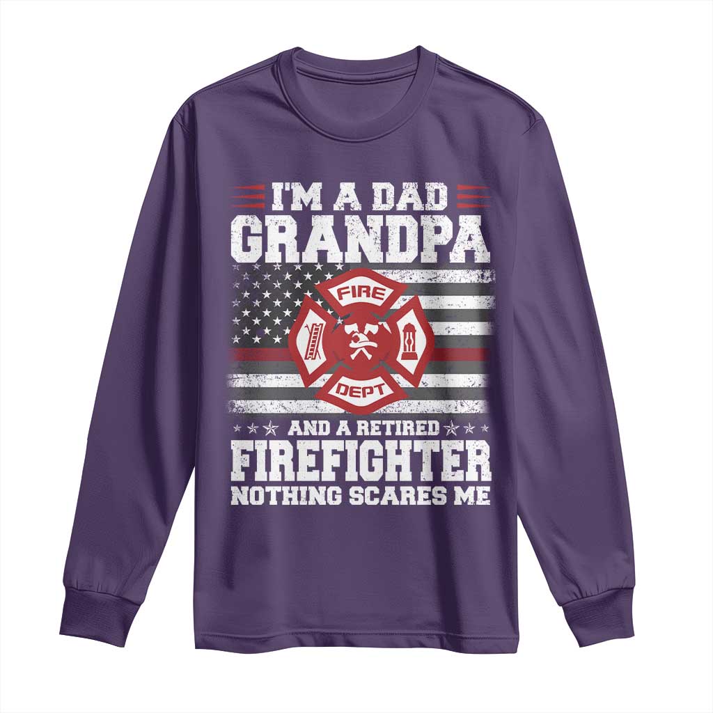 Retired Firefighter Grandpa Long Sleeve Shirt Retro American Flag - Wonder Print Shop