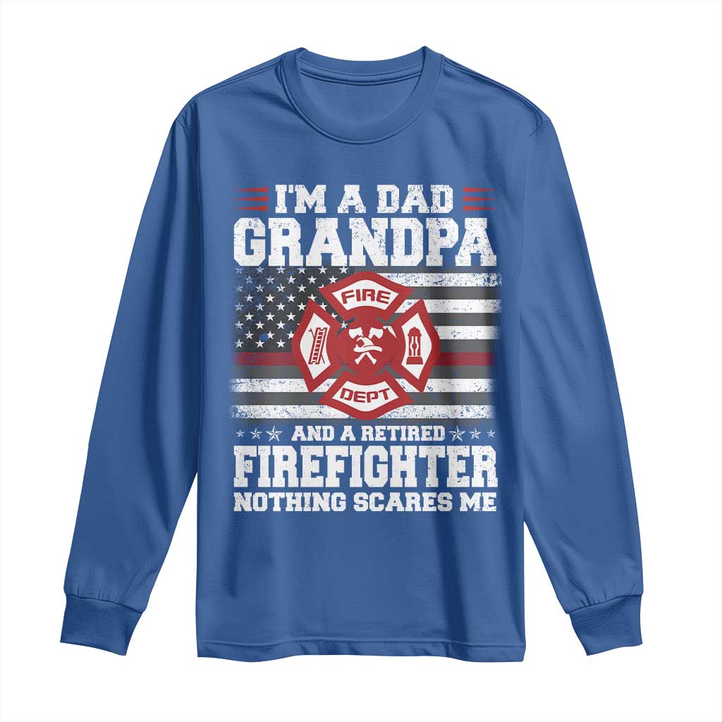 Retired Firefighter Grandpa Long Sleeve Shirt Retro American Flag - Wonder Print Shop