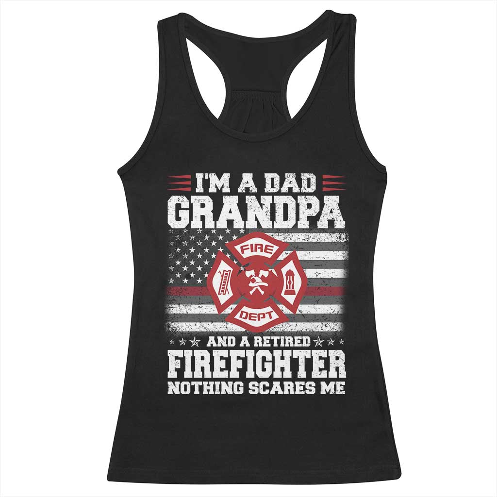 Retired Firefighter Grandpa Racerback Tank Top Retro American Flag - Wonder Print Shop