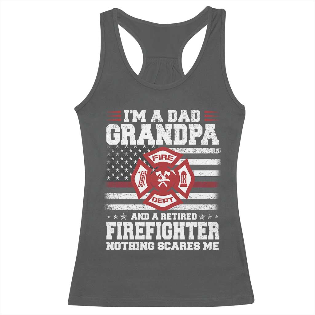Retired Firefighter Grandpa Racerback Tank Top Retro American Flag - Wonder Print Shop