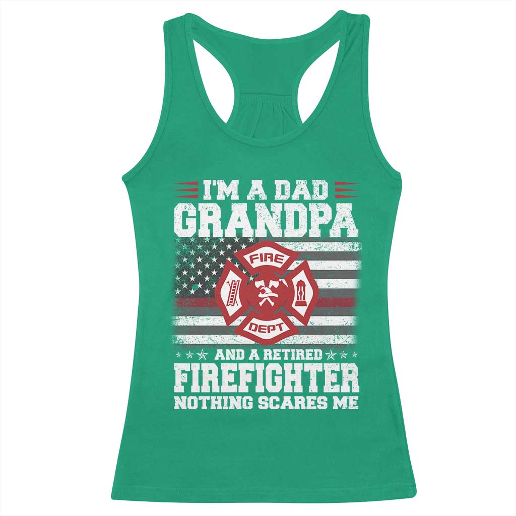 Retired Firefighter Grandpa Racerback Tank Top Retro American Flag - Wonder Print Shop