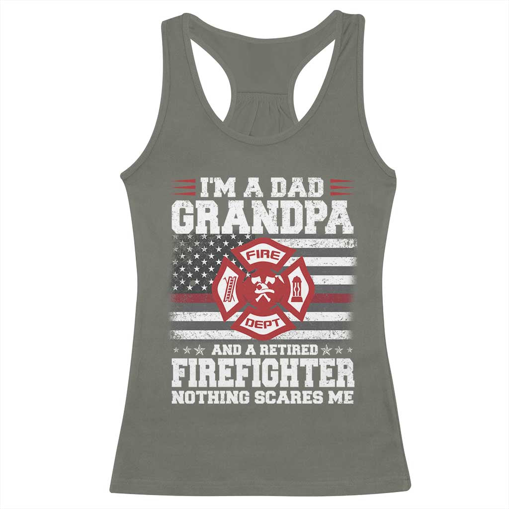 Retired Firefighter Grandpa Racerback Tank Top Retro American Flag - Wonder Print Shop