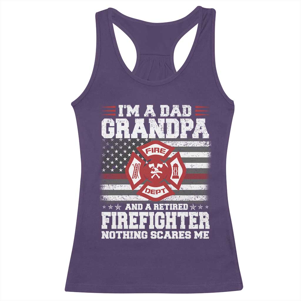 Retired Firefighter Grandpa Racerback Tank Top Retro American Flag - Wonder Print Shop