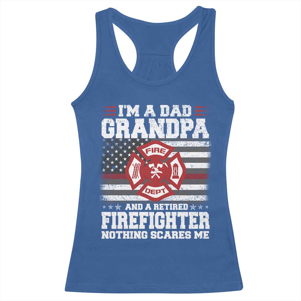 Retired Firefighter Grandpa Racerback Tank Top Retro American Flag - Wonder Print Shop