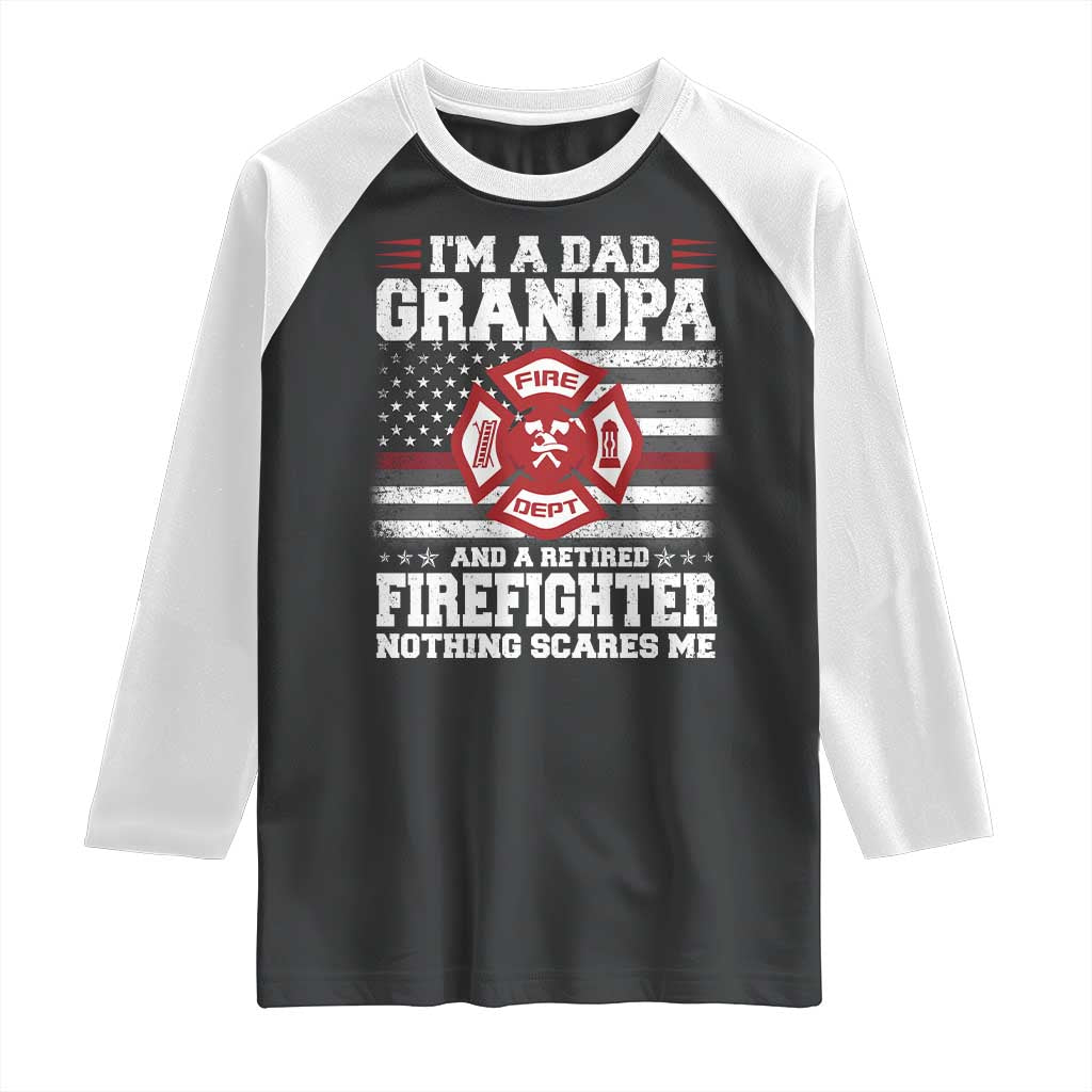 Retired Firefighter Grandpa Raglan Shirt Retro American Flag - Wonder Print Shop