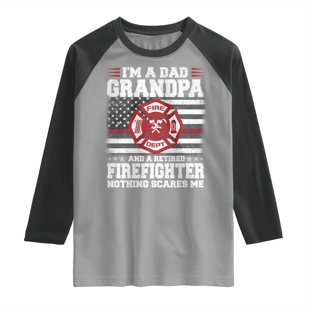 Retired Firefighter Grandpa Raglan Shirt Retro American Flag - Wonder Print Shop