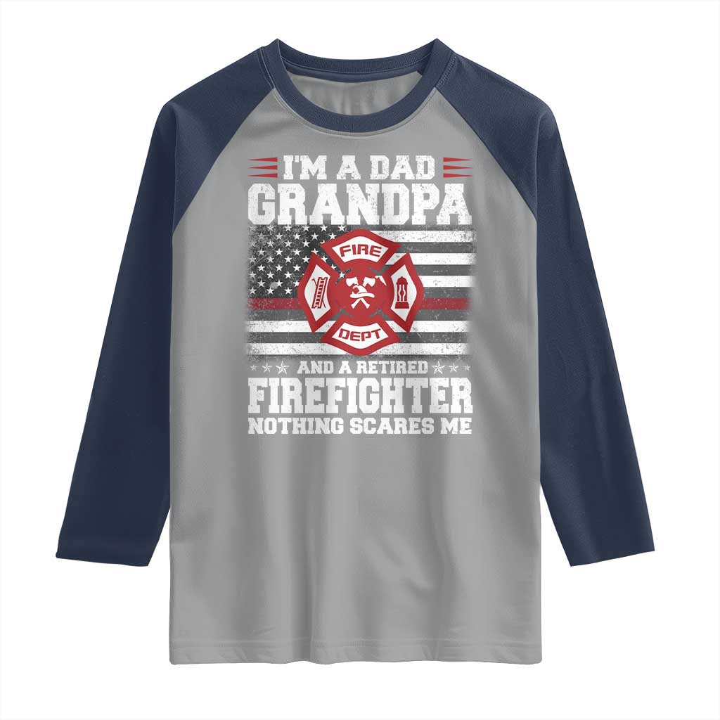 Retired Firefighter Grandpa Raglan Shirt Retro American Flag - Wonder Print Shop