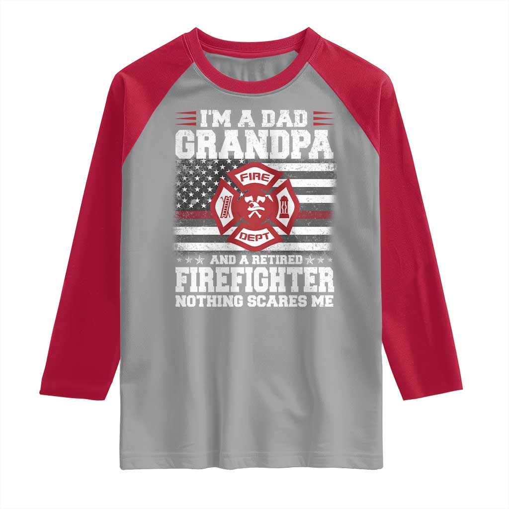 Retired Firefighter Grandpa Raglan Shirt Retro American Flag - Wonder Print Shop