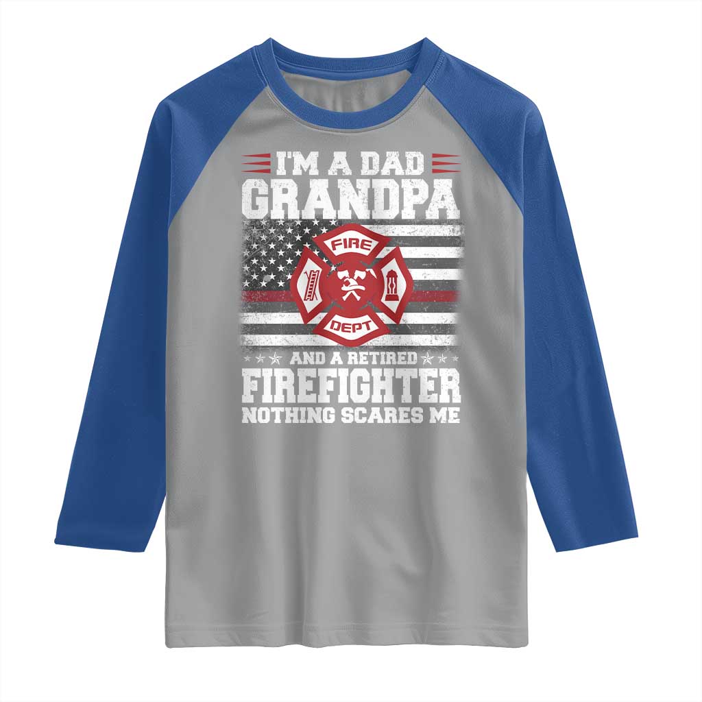 Retired Firefighter Grandpa Raglan Shirt Retro American Flag - Wonder Print Shop