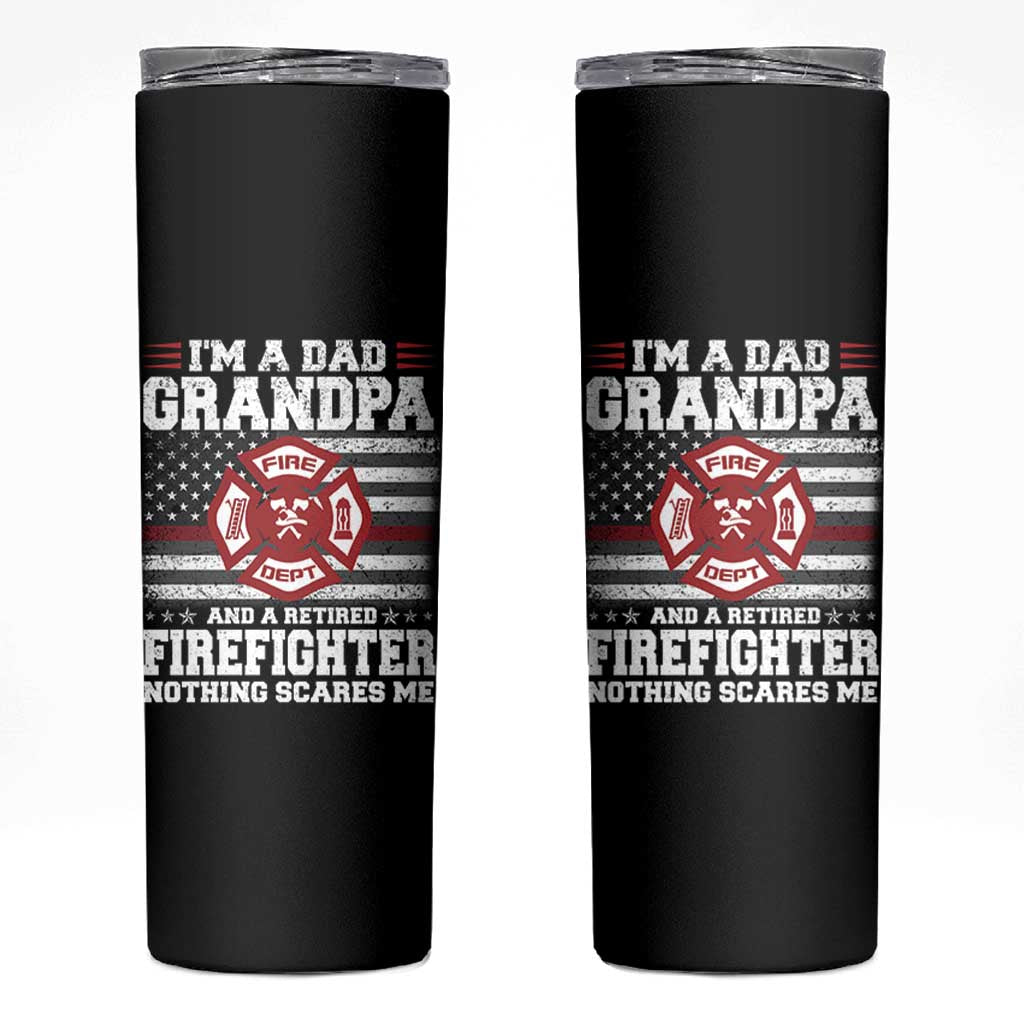 Retired Firefighter Grandpa Skinny Tumbler Retro American Flag - Wonder Print Shop