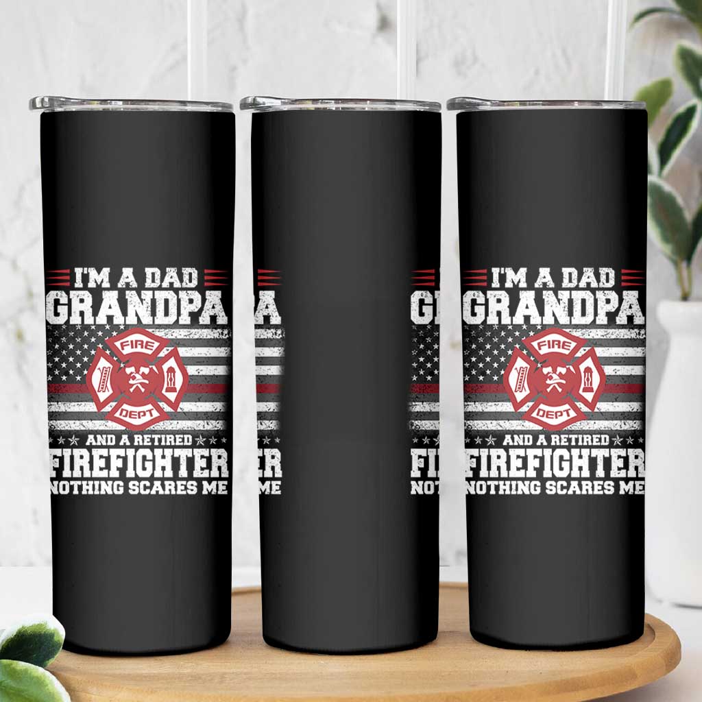 Retired Firefighter Grandpa Skinny Tumbler Retro American Flag - Wonder Print Shop