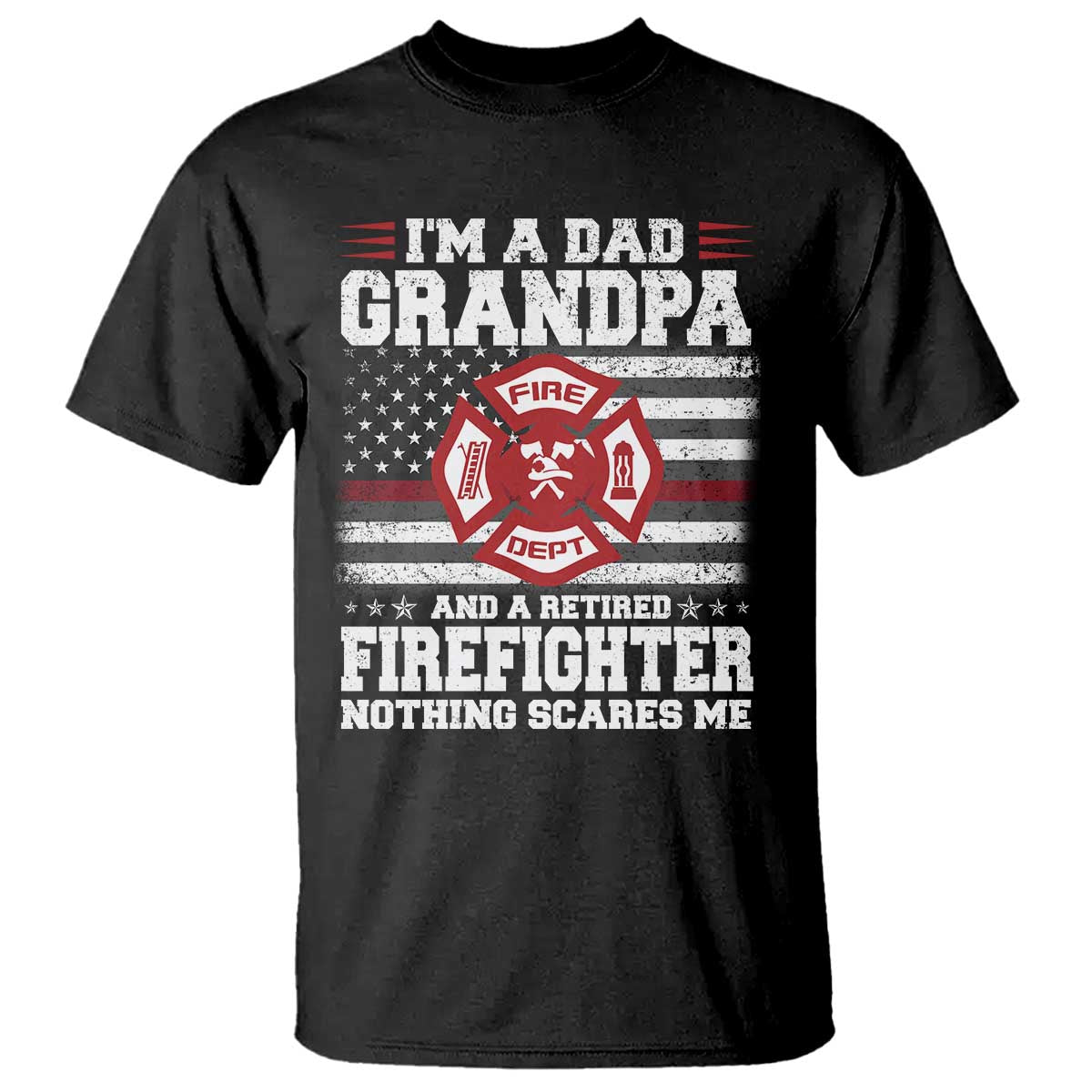 Retired Firefighter Grandpa T Shirt Retro American Flag - Wonder Print Shop