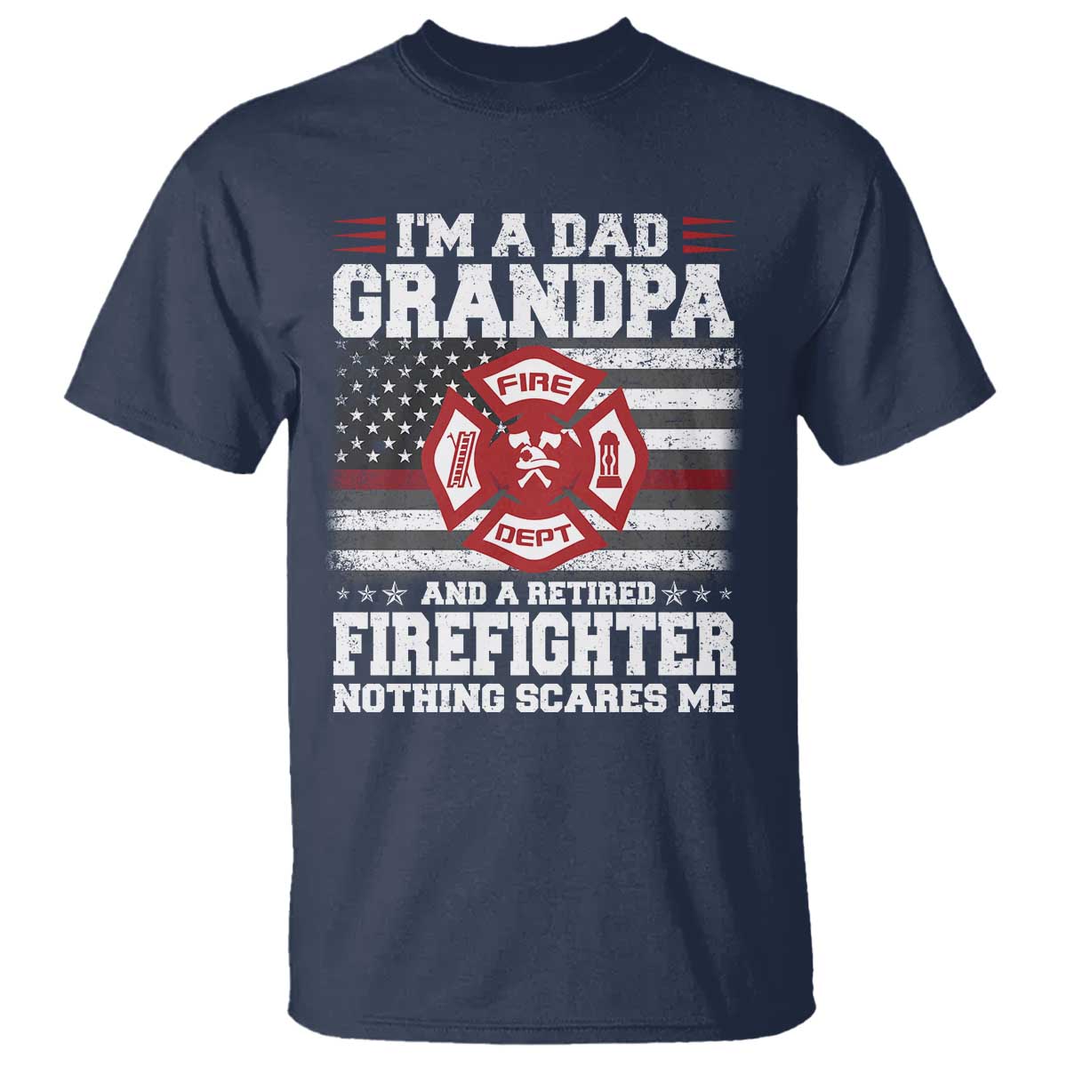 Retired Firefighter Grandpa T Shirt Retro American Flag - Wonder Print Shop