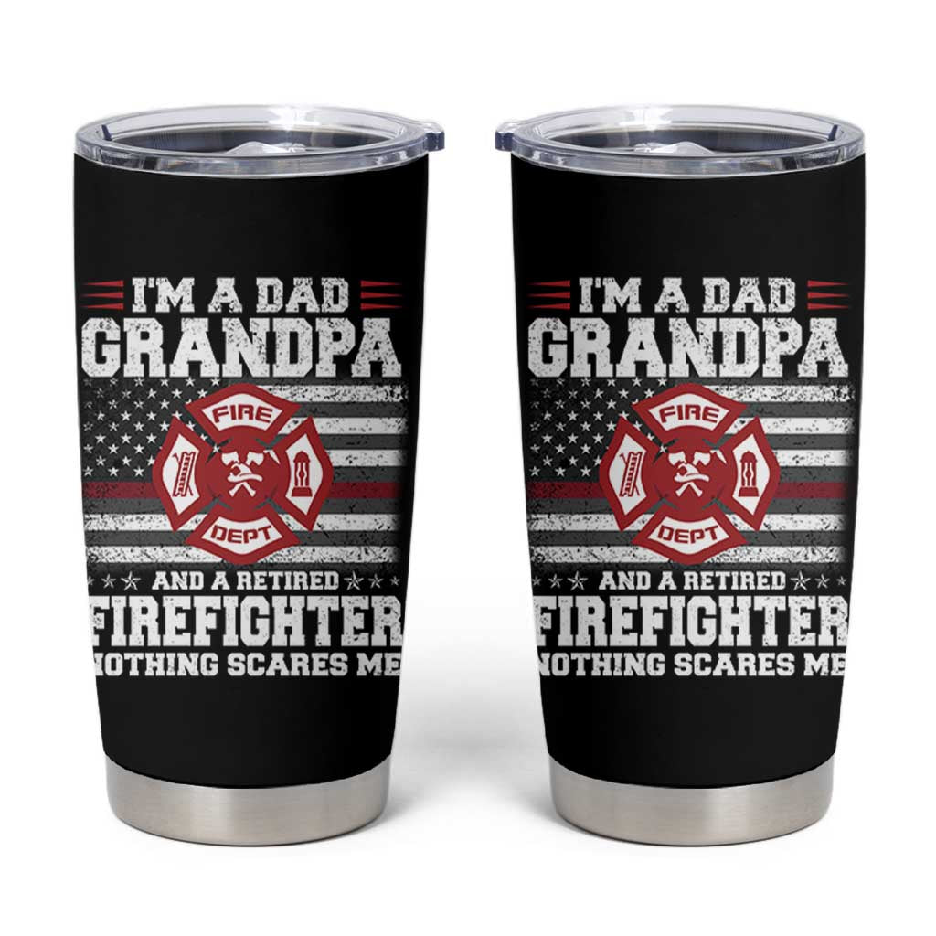 Retired Firefighter Grandpa Tumbler Cup Retro American Flag - Wonder Print Shop