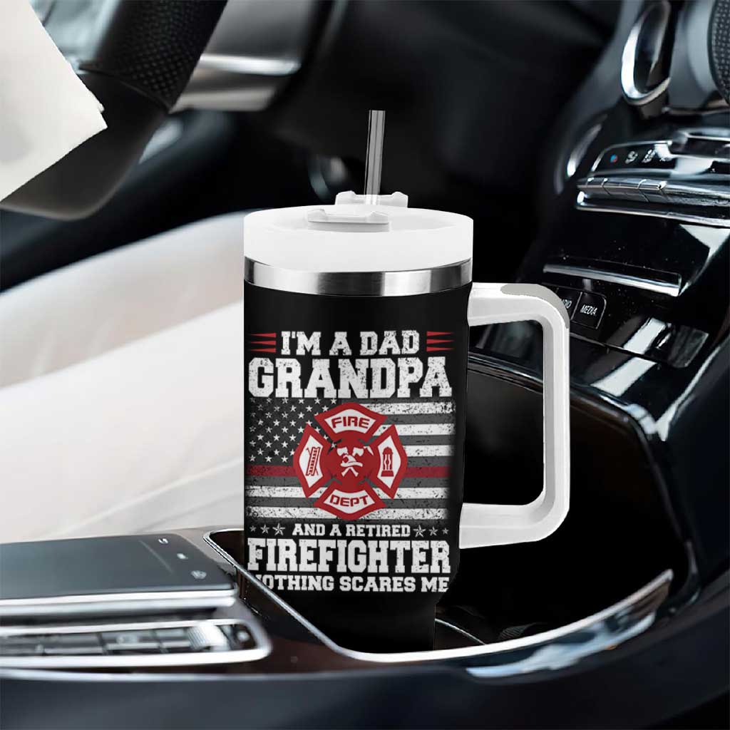 Retired Firefighter Grandpa Tumbler With Handle Retro American Flag - Wonder Print Shop