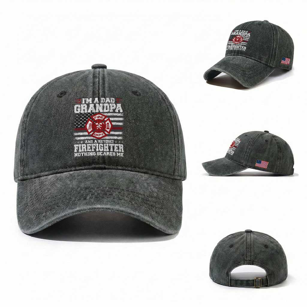 Retired Firefighter Grandpa Washed Cotton Baseball Cap Retro American Flag