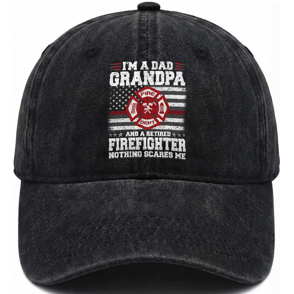 Retired Firefighter Grandpa Washed Cotton Baseball Cap Retro American Flag