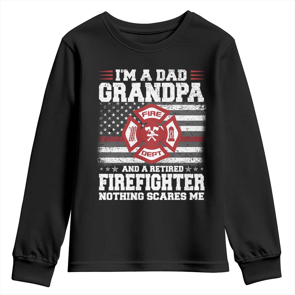 Retired Firefighter Grandpa Youth Sweatshirt Retro American Flag - Wonder Print Shop