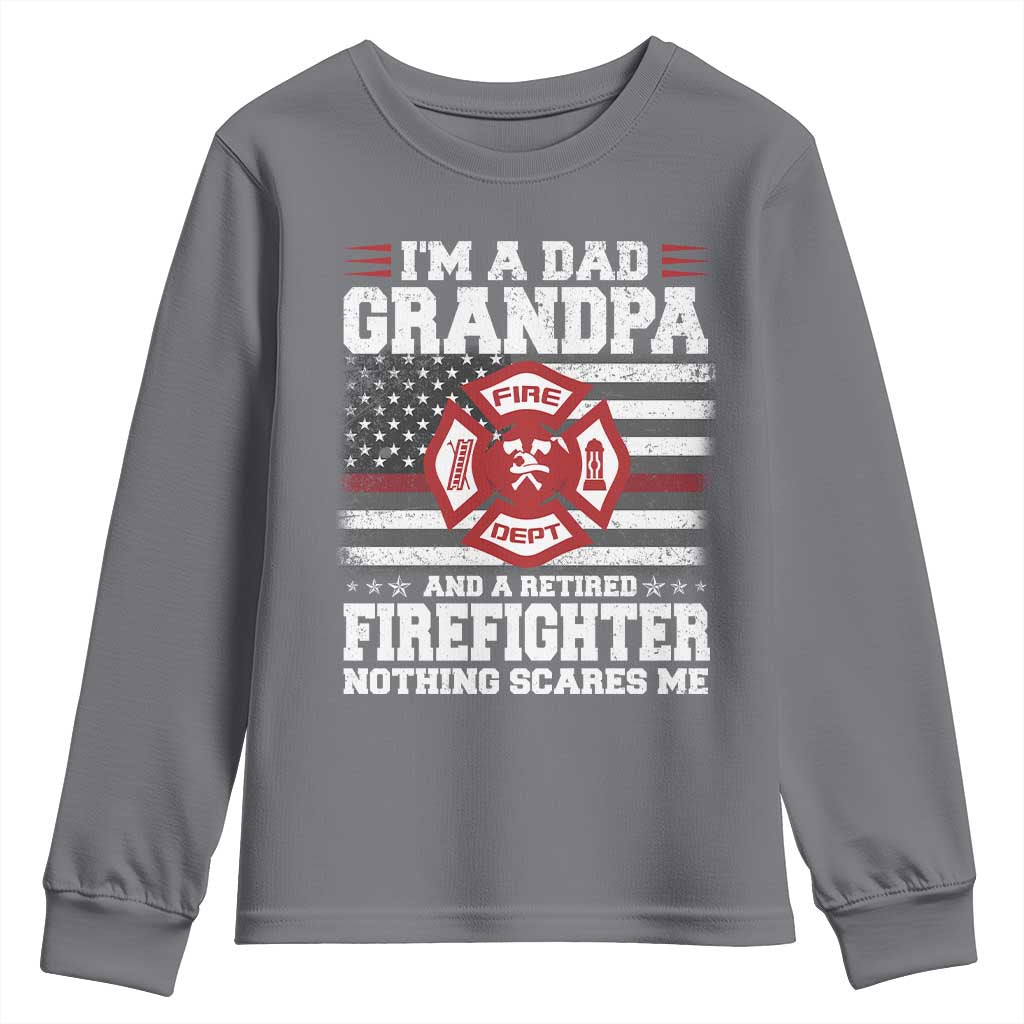 Retired Firefighter Grandpa Youth Sweatshirt Retro American Flag - Wonder Print Shop