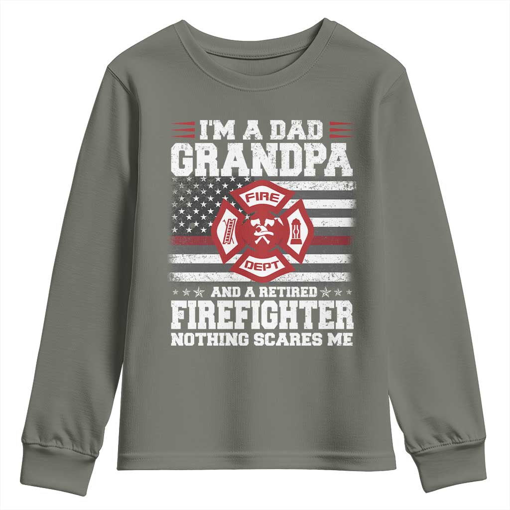 Retired Firefighter Grandpa Youth Sweatshirt Retro American Flag - Wonder Print Shop