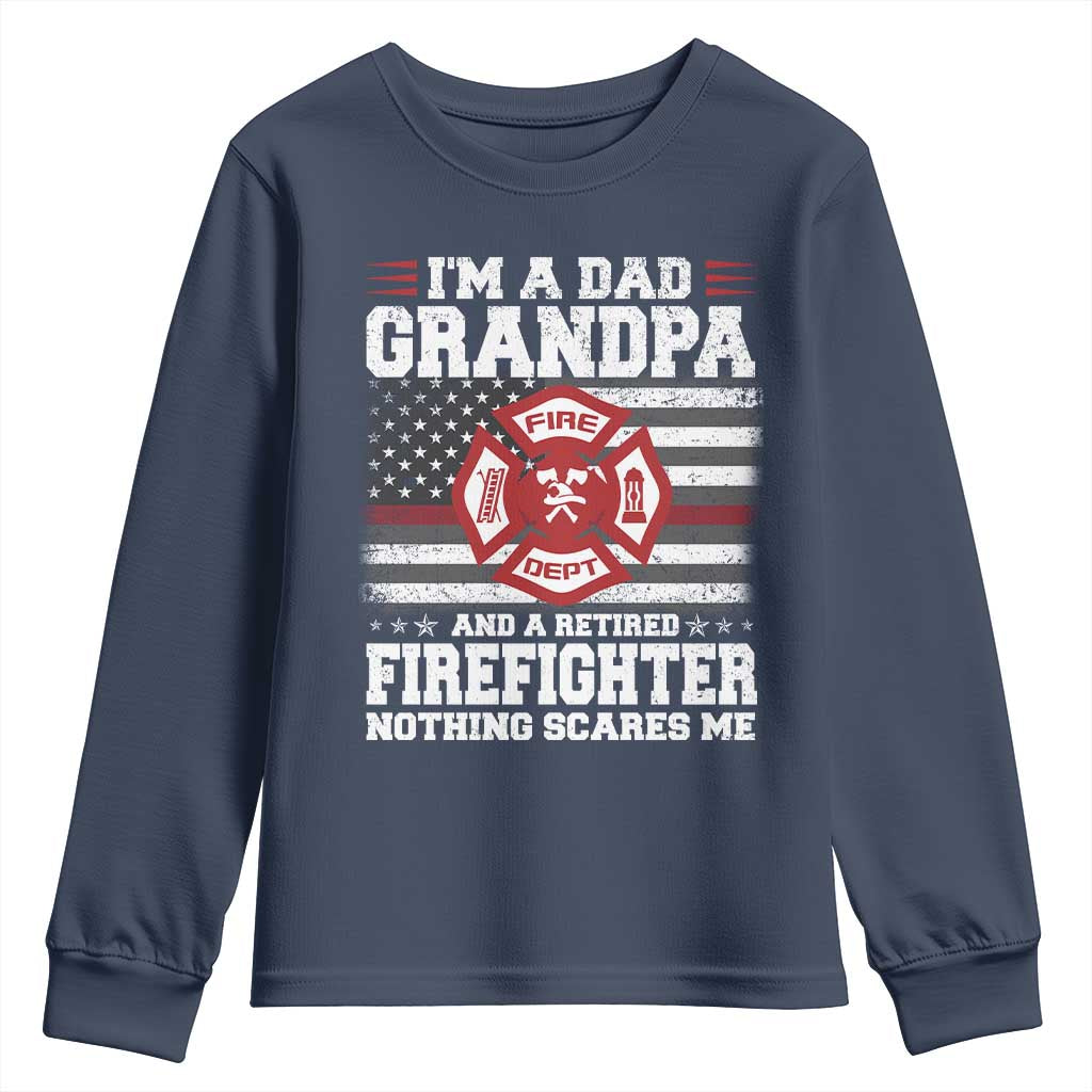 Retired Firefighter Grandpa Youth Sweatshirt Retro American Flag - Wonder Print Shop