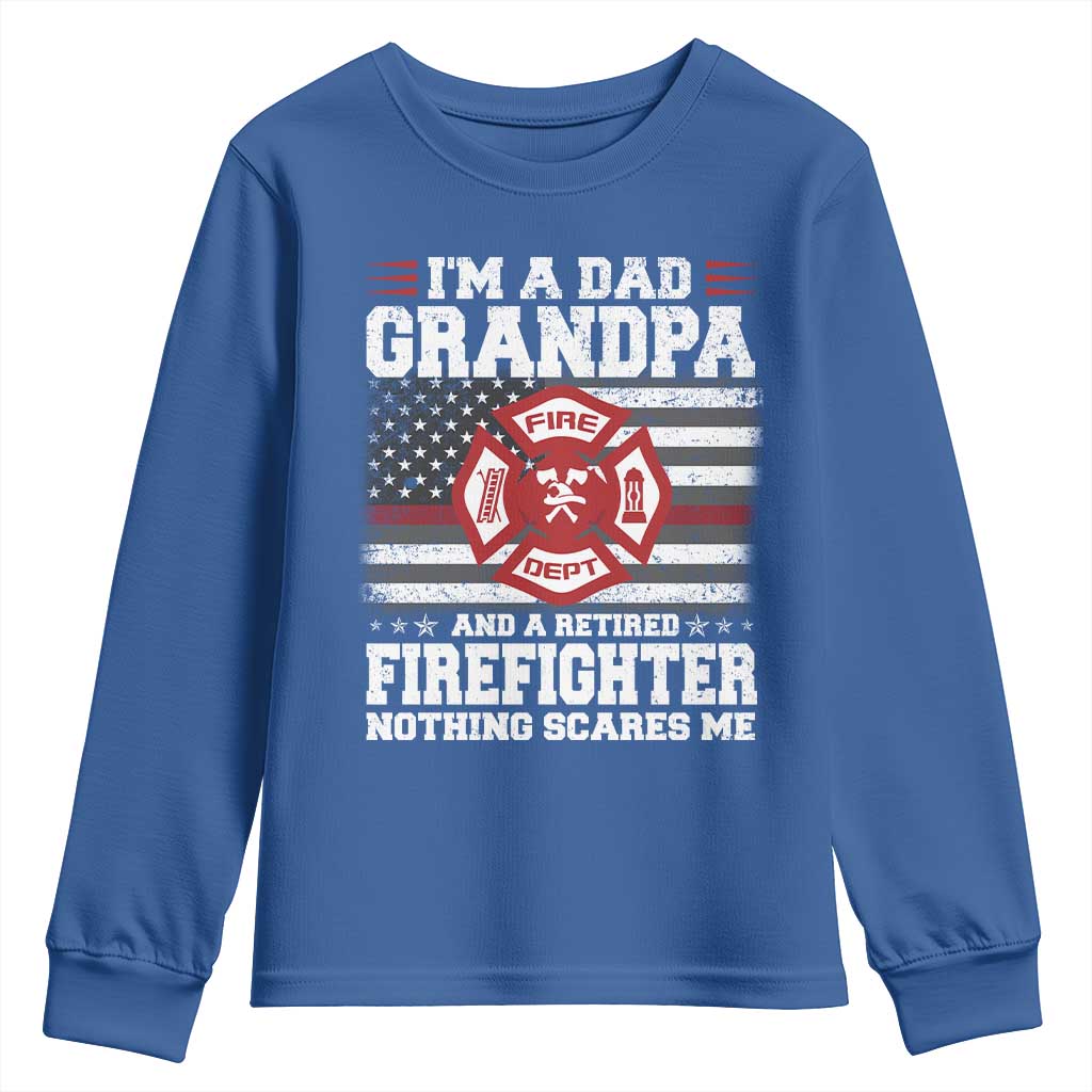 Retired Firefighter Grandpa Youth Sweatshirt Retro American Flag - Wonder Print Shop