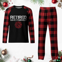 Retired Firefighter Plaid Pajama Set Funny Retirement Gifts Save Yourself - Wonder Print Shop