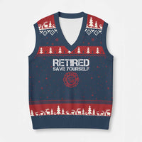 Retired Firefighter V-Neck Knit Sweater Vest Funny Retirement Gifts Save Yourself - Wonder Print Shop