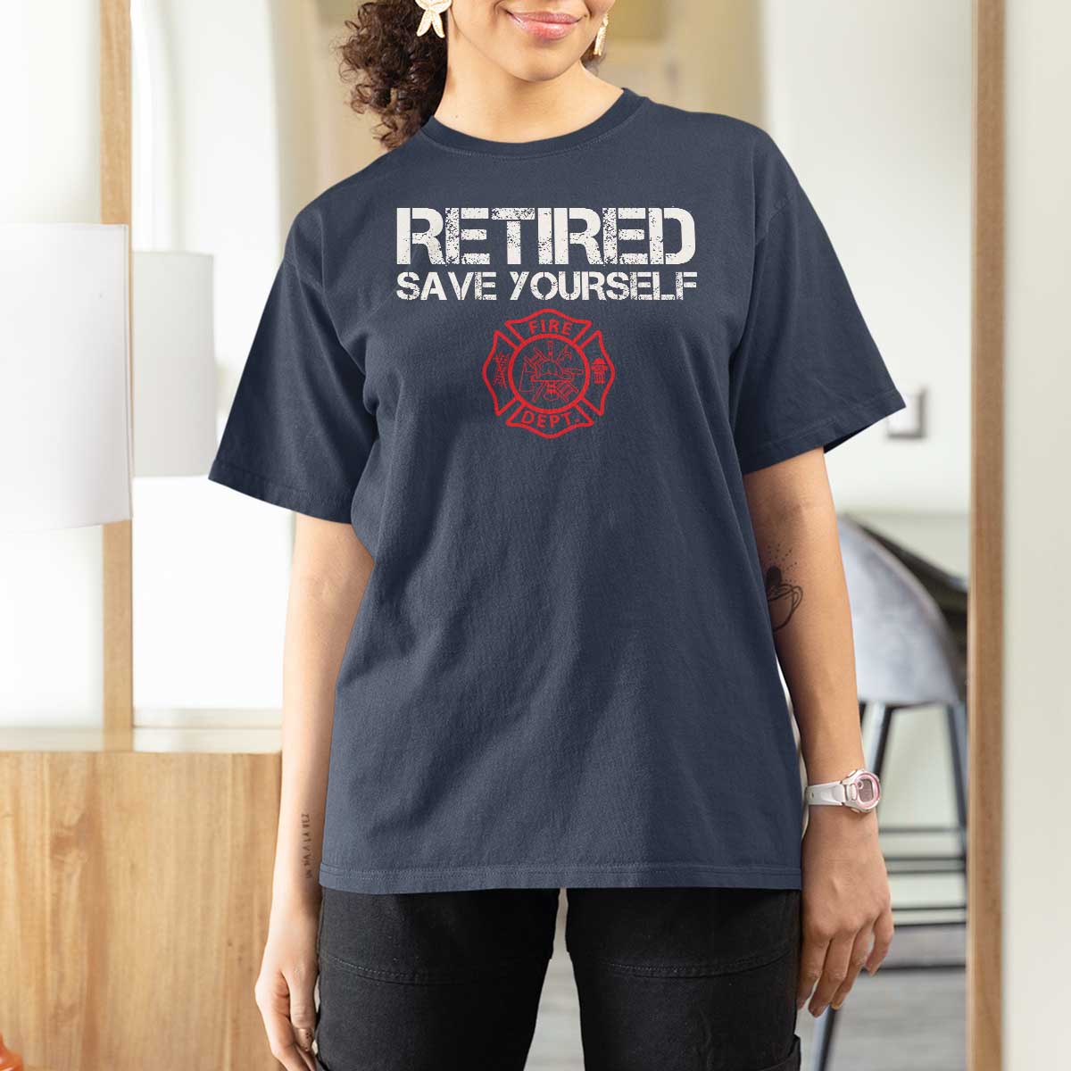 Retired Firefighter T Shirt For Women Funny Retirement Gifts Save Yourself - Wonder Print Shop