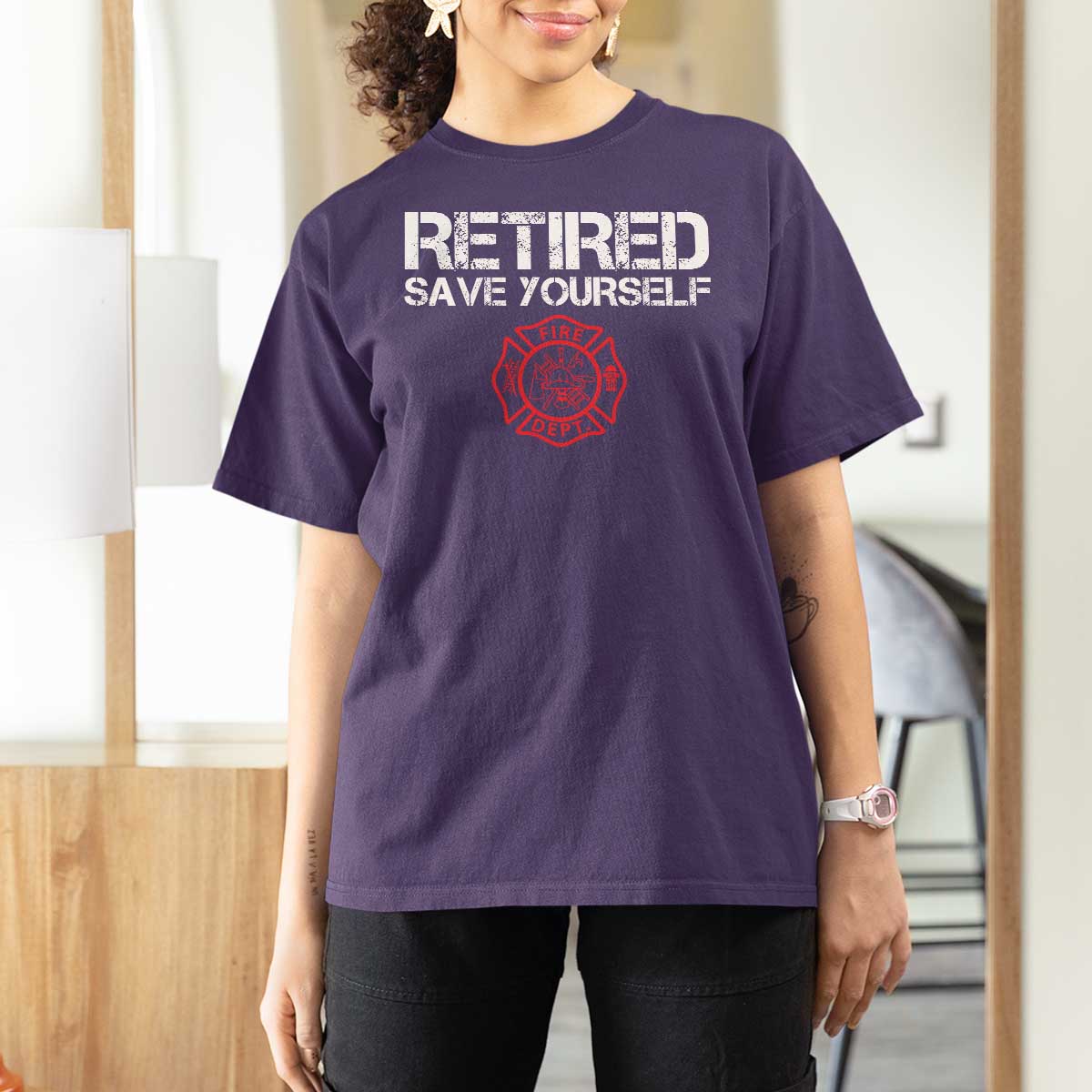 Retired Firefighter T Shirt For Women Funny Retirement Gifts Save Yourself - Wonder Print Shop