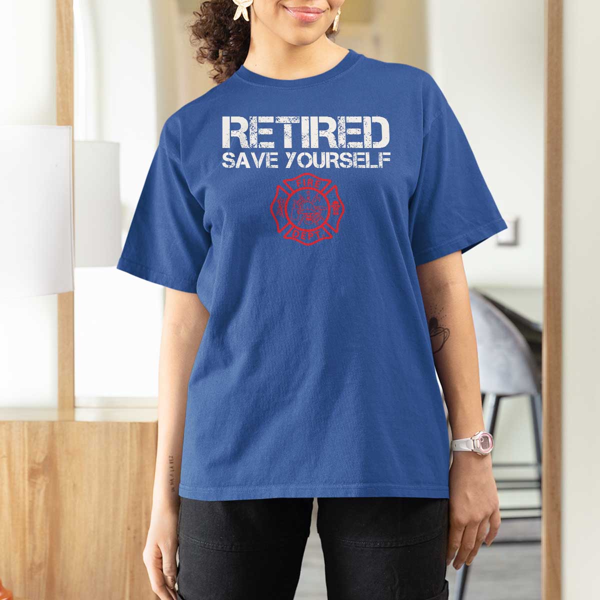 Retired Firefighter T Shirt For Women Funny Retirement Gifts Save Yourself - Wonder Print Shop
