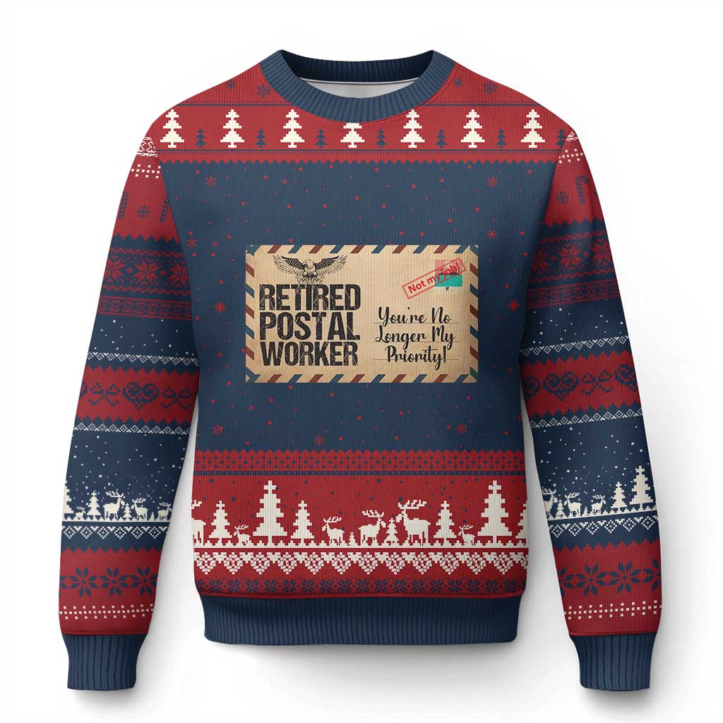 Retired Postal Worker Ugly Christmas Sweater No Longer My Priority Retirement Gifts - Wonder Print Shop