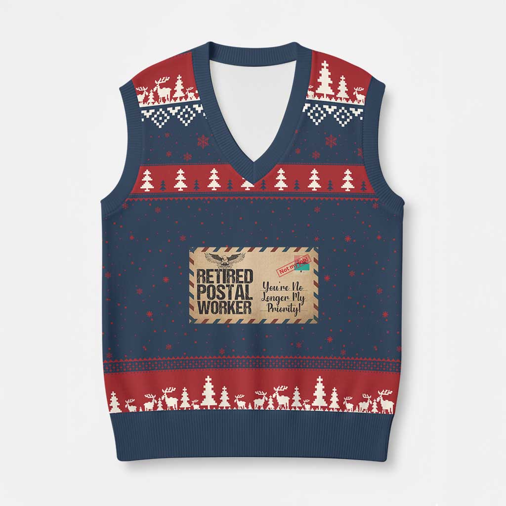 Retired Postal Worker V-Neck Knit Sweater Vest No Longer My Priority Retirement Gifts - Wonder Print Shop