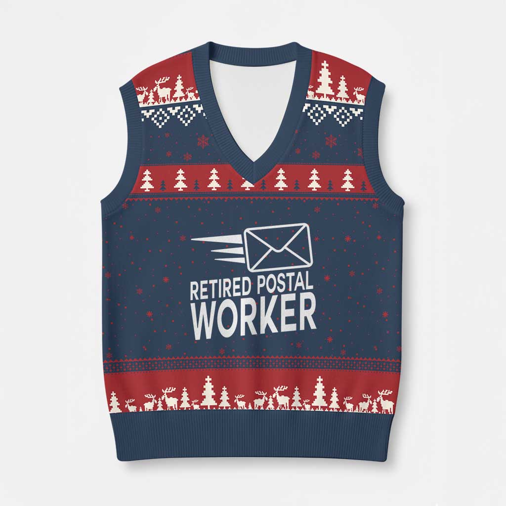 Retired Postal Worker V-Neck Knit Sweater Vest Mailman Postman Retirement Gifts - Wonder Print Shop