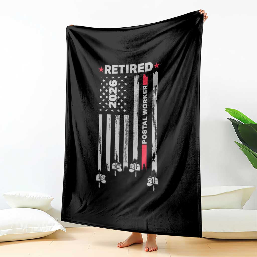 Retired Postal Worker 2026 Throw Blanket Retro US Flag Mailman Postman Retirement Gifts - Wonder Print Shop