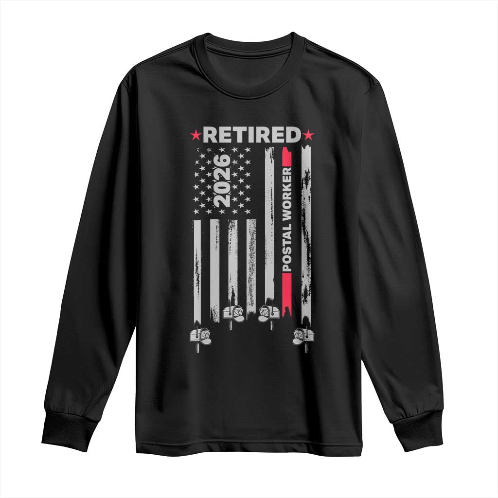 Retired Postal Worker 2026 Long Sleeve Shirt Retro US Flag Mailman Postman Retirement Gifts - Wonder Print Shop
