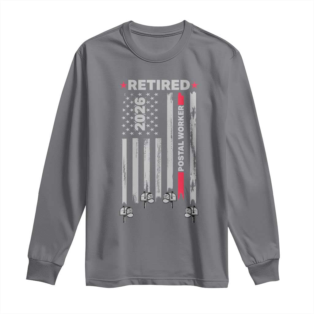 Retired Postal Worker 2026 Long Sleeve Shirt Retro US Flag Mailman Postman Retirement Gifts - Wonder Print Shop