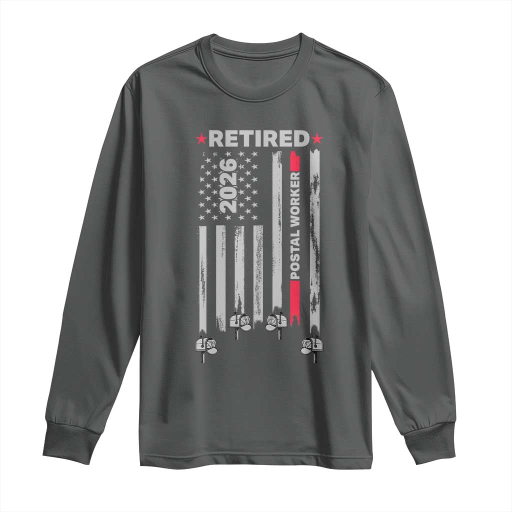 Retired Postal Worker 2026 Long Sleeve Shirt Retro US Flag Mailman Postman Retirement Gifts - Wonder Print Shop