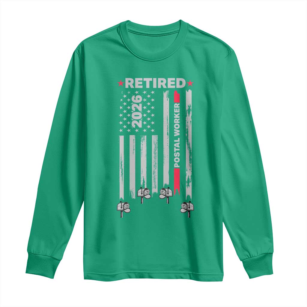 Retired Postal Worker 2026 Long Sleeve Shirt Retro US Flag Mailman Postman Retirement Gifts - Wonder Print Shop