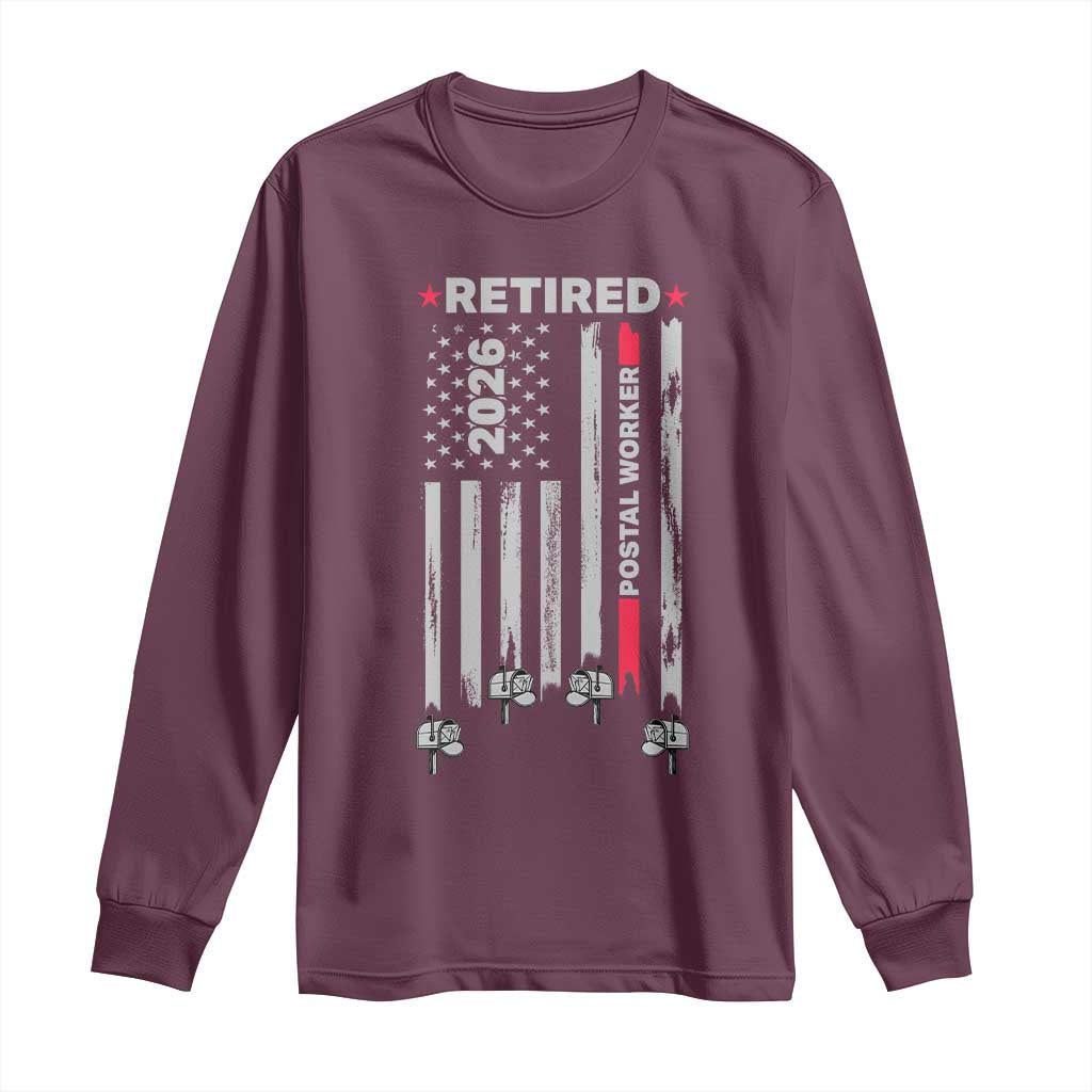 Retired Postal Worker 2026 Long Sleeve Shirt Retro US Flag Mailman Postman Retirement Gifts - Wonder Print Shop