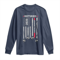 Retired Postal Worker 2026 Long Sleeve Shirt Retro US Flag Mailman Postman Retirement Gifts - Wonder Print Shop