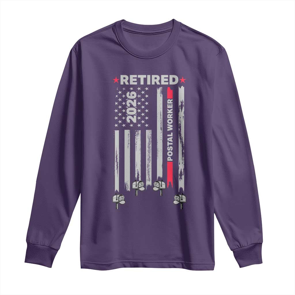 Retired Postal Worker 2026 Long Sleeve Shirt Retro US Flag Mailman Postman Retirement Gifts - Wonder Print Shop