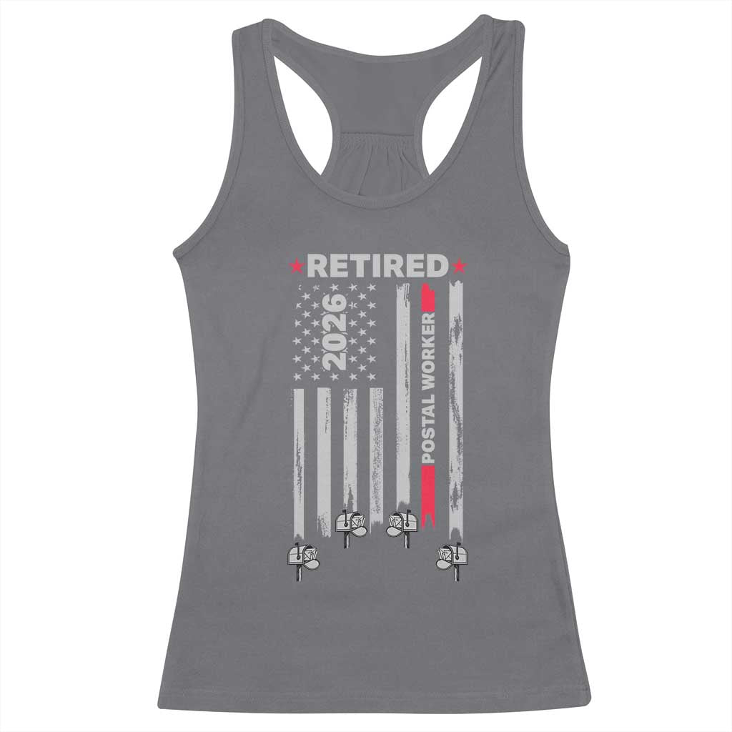 Retired Postal Worker 2026 Racerback Tank Top Retro US Flag Mailman Postman Retirement Gifts - Wonder Print Shop