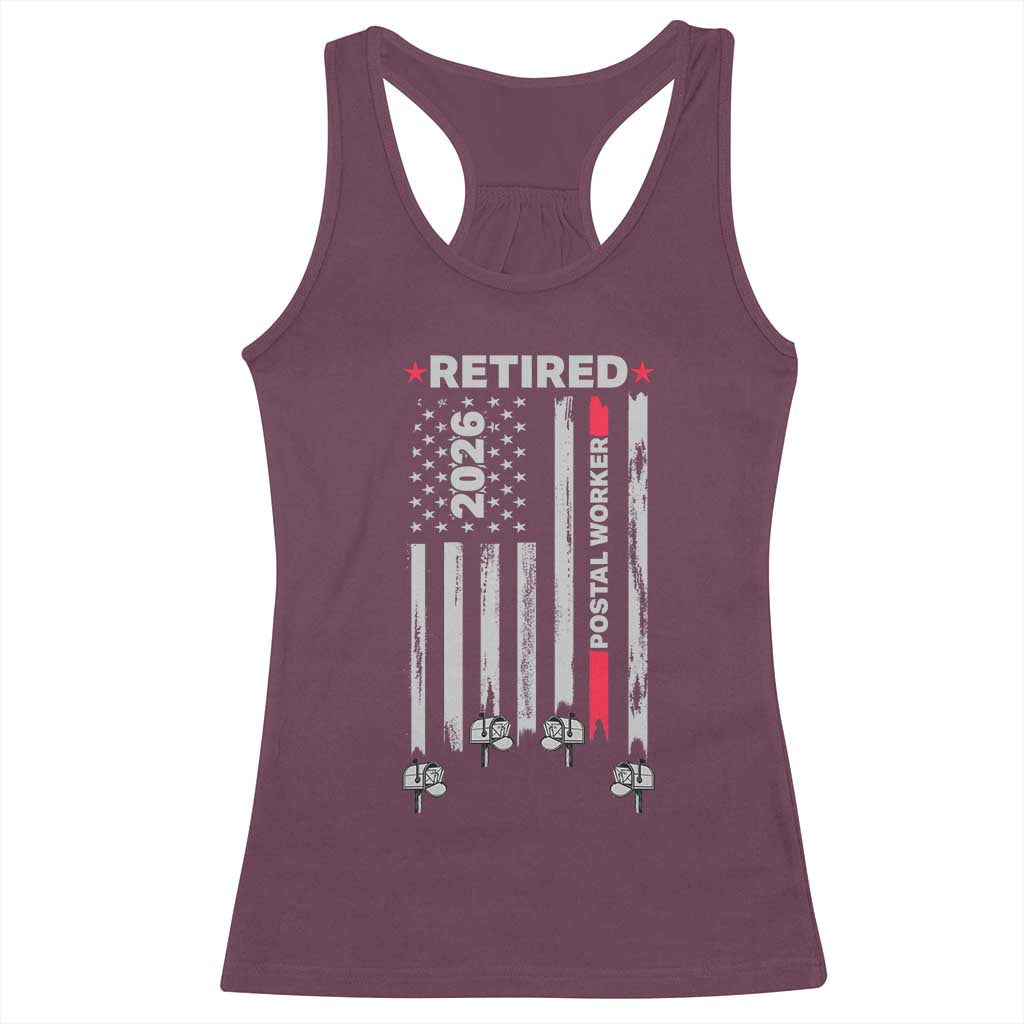 Retired Postal Worker 2026 Racerback Tank Top Retro US Flag Mailman Postman Retirement Gifts - Wonder Print Shop